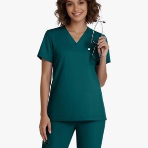 Women's V-Neck Medical Scrub Top in Forest Green